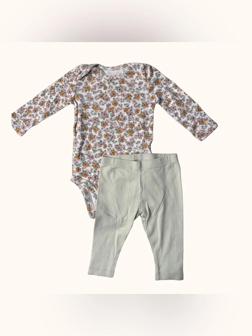 Carter's White Floral Long-Sleeve Bodysuit with Light Green Leggings